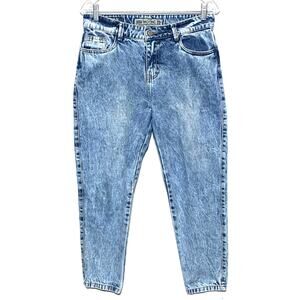 Moon Company Jeans Blue Acid Wash Tapered Leg High Rise Womens 32 Y2K Grunge